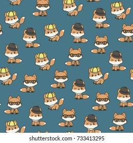 Cute foxes in hats seamless vector pattern/wallpaper.