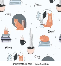 Cute foxes at home sketch. Cartoon animal characters reading books. Kids hand drawn decoration. Fairy tail educational doodle pattern. Interior, cloth decoration