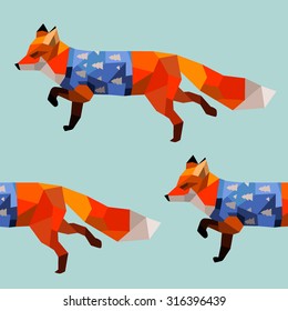 cute foxes polygon print