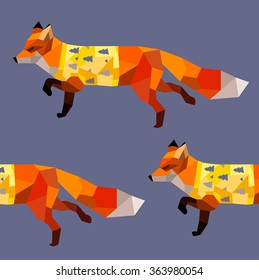 cute foxes polygon print forward origamy vector seamless pattern