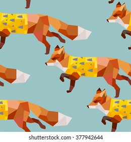 cute foxes polygon print forward origami vector seamless pattern
