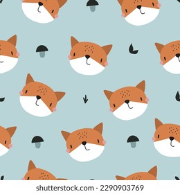 Cute foxes seamless pattern in scandinavian style, vector illustration for nursery and textile decoration