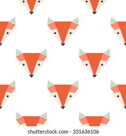 Cute foxes seamless vector pattern. Orange fox's head on white background