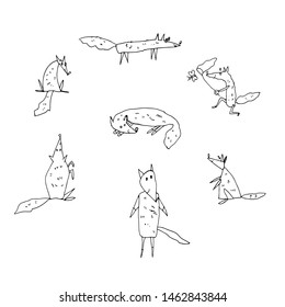 Cute foxes. Set. Vector illustration.