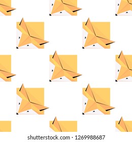 Cute foxes.  Vector seamless background. Modern polygonal  design. Origami foxes. Flat design pattern 