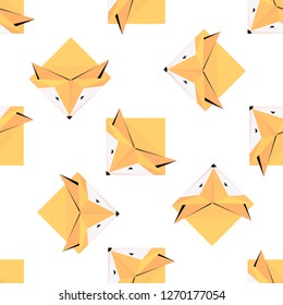 Cute foxes.  Vector seamless background. Modern polygonal  design. Origami foxes. Flat design pattern 