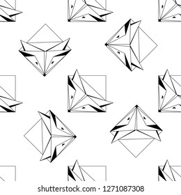 Cute foxes.  Vector seamless background. Modern polygonal  design. Origami foxes. Flat design pattern 