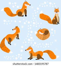 Cute foxes vector set. Lovely animal collection for sweet designs. Scandinavian style.