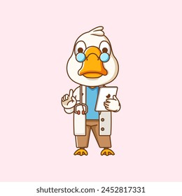 Cute foxgoose doctor medical personnel chibi character mascot icon flat line art style illustration concept cartoon set