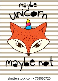 cute fox,maybe unicorn maybe not, girls graphics for t-shirts,Template for design cards, notebook, shop, poster.