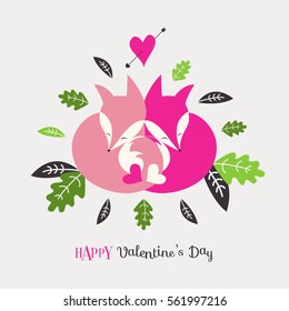 Cute foxy card design. Vector illustration. Happy Valentine's Day!