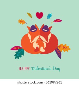 Cute foxy card design. Vector illustration. Happy Valentine's Day!
