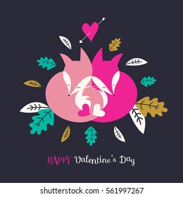 Cute foxy card design. Vector illustration. Happy Valentine's Day!