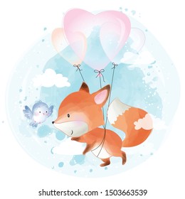 Cute foxy flying with balloon