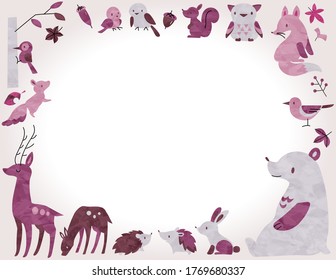 Cute frame with animals and leaves