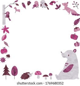 Cute frame with animals and leaves