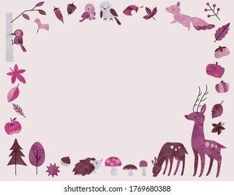 Cute frame with animals and leaves