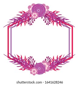 Cute frame. Beautiful Floral vector golden geometric frame with autumn flowers, leaves and branches, isolated on white background. Autumn Frame Wedding Invitations with classic style and elegant.