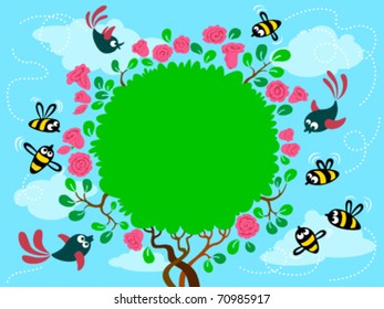 Cute frame with birds and bee