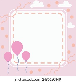 Cute Frame Birthday Square Vector Illustration