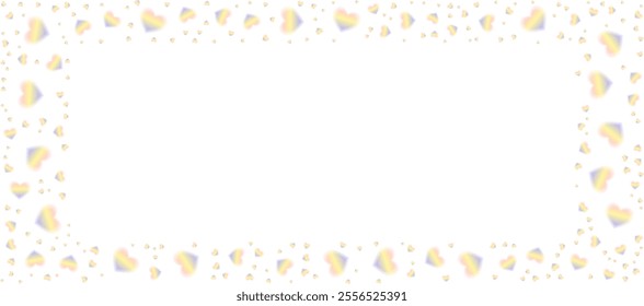 Cute frame with blurred gradient confetti hearts. Romantic design for Valentine's Day, wedding and Mother's Day for postcard, web, banner, brochure.