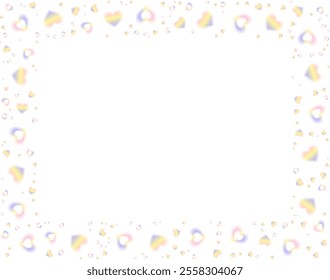 Cute frame with blurred gradient multicoloured hearts. Romantic vector design for Valentine's Day, wedding and Mother's Day for postcard, web, banner, brochure.