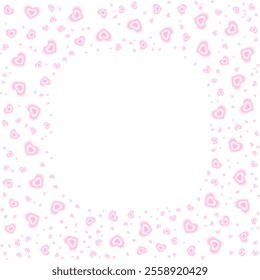 Cute frame with blurred gradient pink hearts. Romantic vector design for Valentine's Day, wedding and Mother's Day for postcard, web, banner, brochure.
