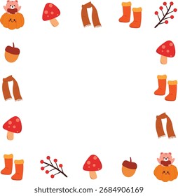 cute frame border with autumn element drawing. cute cartoon for photo frame