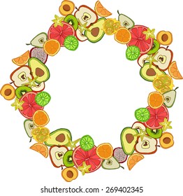 Cute frame with bright hand-drawn fruits