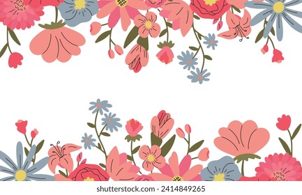 Cute frame card template with hand drawn rustic flowers