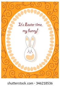 Cute frame with curves, easter eggs and little sweet bunny in the center.