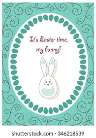 Cute frame with curves, easter eggs and little sweet bunny in the center.
