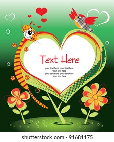 cute frame design with cat and bird