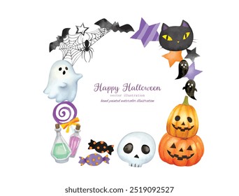 Cute frame design with Halloween motif with watercolor handwritten touch