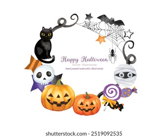Cute frame design with Halloween motif with watercolor handwritten touch