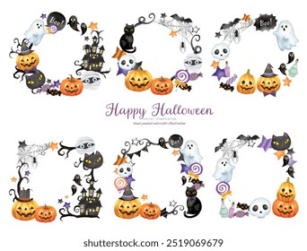 Cute frame design set with Halloween motifs