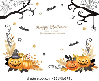 Design de quadro bonito conjunto com aquarela manuscrita motivos de Halloween