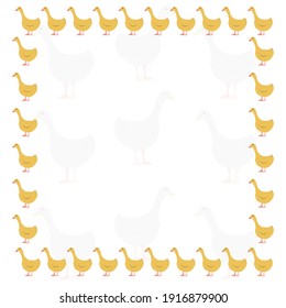 Cute frame of little chicks paper template for writing. Registration of invitations to rural holidays, excursions to a bird farm. Vector illustration.