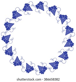 Cute frame made of a colored bunch of grapes arranged in a circle on a white background
