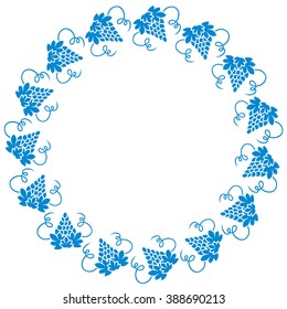 Cute frame made of a colored bunch of grapes arranged in a circle on a white background