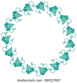 Cute frame made of a colored bunch of grapes arranged in a circle on a white background