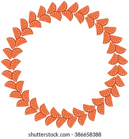 Cute frame made of orange slices arranged in circle on white background