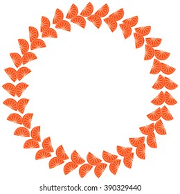 Cute frame made of orange slices arranged in circle on white background