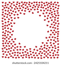 Cute frame made of small red hearts on white background vector illustration