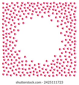 Cute frame made of small red and pink hearts on white background vector illustration