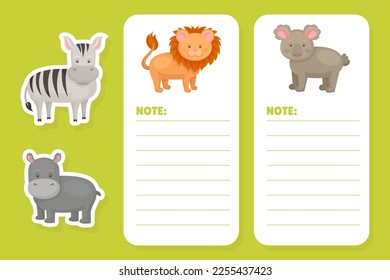 Cute Frame for Notes with Animals Vector Template