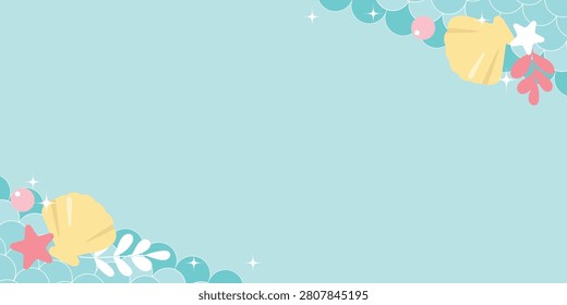 cute frame pastel shell with mermaid theme illustration background