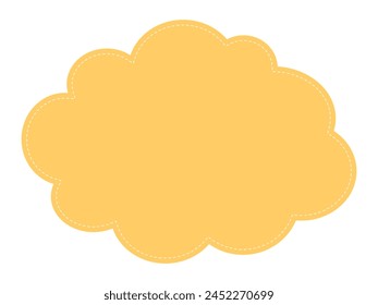Cute frame playful design for fun web social media or print. Cartoon banner or label background cloud shape. Children empty frame with dashed border. Vector element for kids. Bright yellow color.