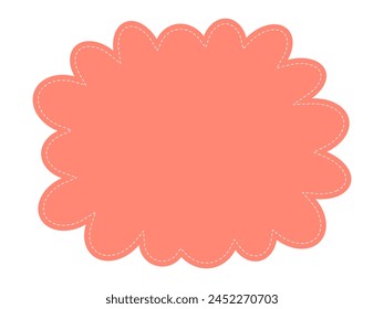 Cute frame playful design for fun web social media or print. Cartoon banner or label background cloud shape. Children empty frame with dashed border. Vector element for kids. Bright coral color.