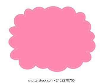 Cute frame playful design for fun web social media or print. Cartoon banner or label background cloud shape. Children empty frame with dashed border. Vector element for kids. Bright pink color.